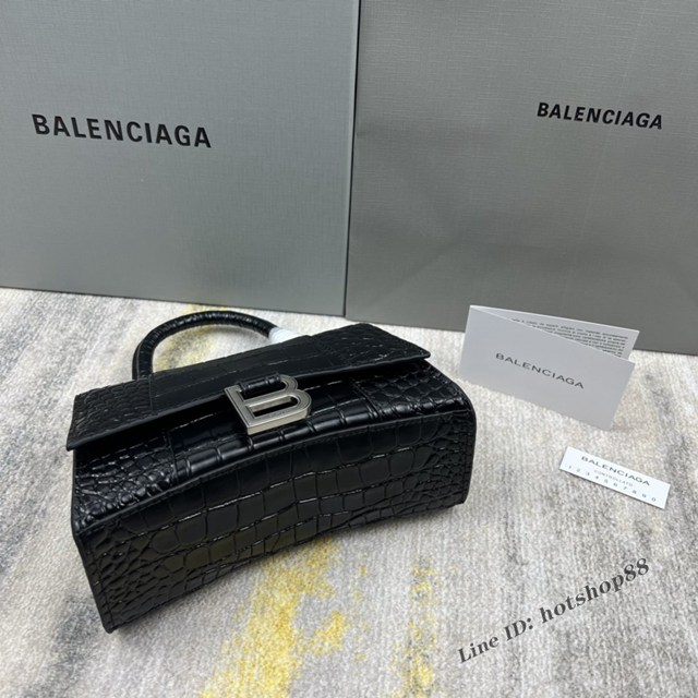 Balenciaga專櫃爆款新色xs號鱷魚紋Hourglass沙漏包 巴黎世家頂級原單手提肩背包 款號：8896 fyj1222